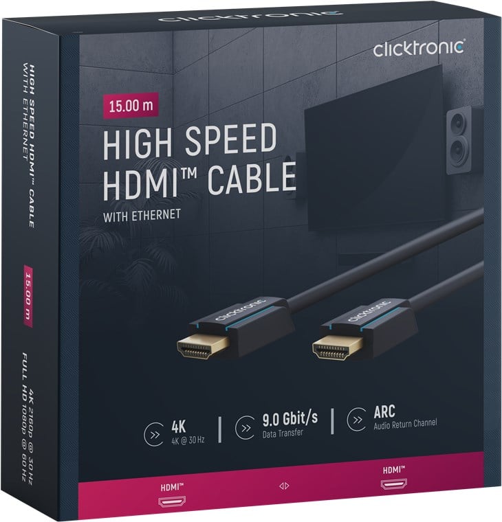 Cavo HDMI High Speed Ethernet A/A M/M 15m Alta Qualità - Clicktronic ICOC CLC-H-150