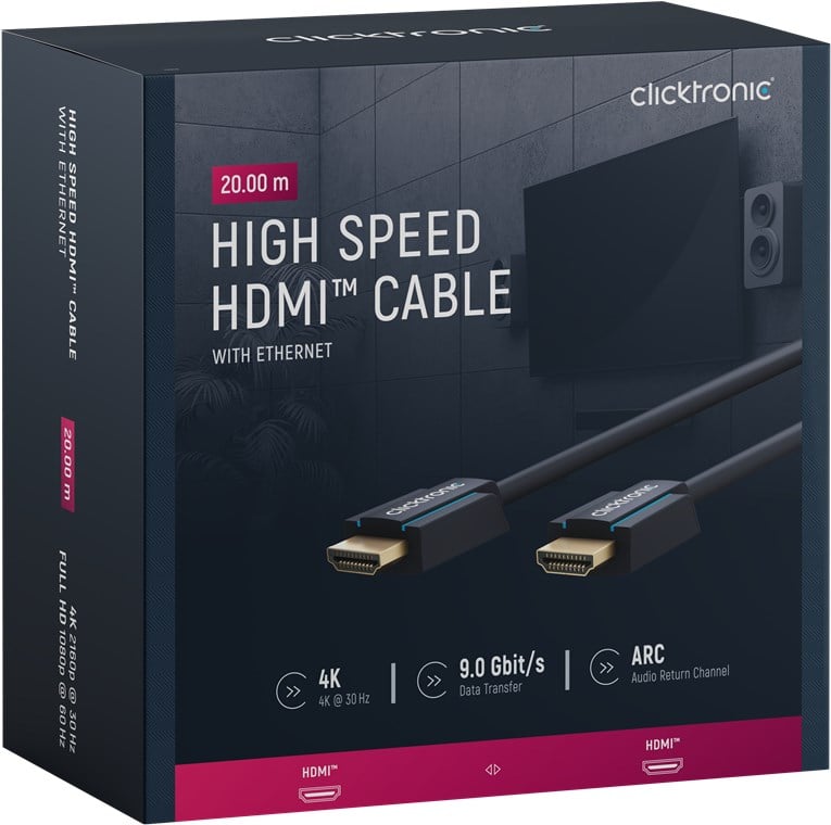 Cavo HDMI High Speed Ethernet A/A M/M 20m Alta Qualità - Clicktronic ICOC CLC-H-200