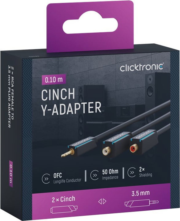 Audio cable 2 RCA F to Jack 3,5 mm M 0,10 m - Clicktronic ICOC CLC-JRF- 001