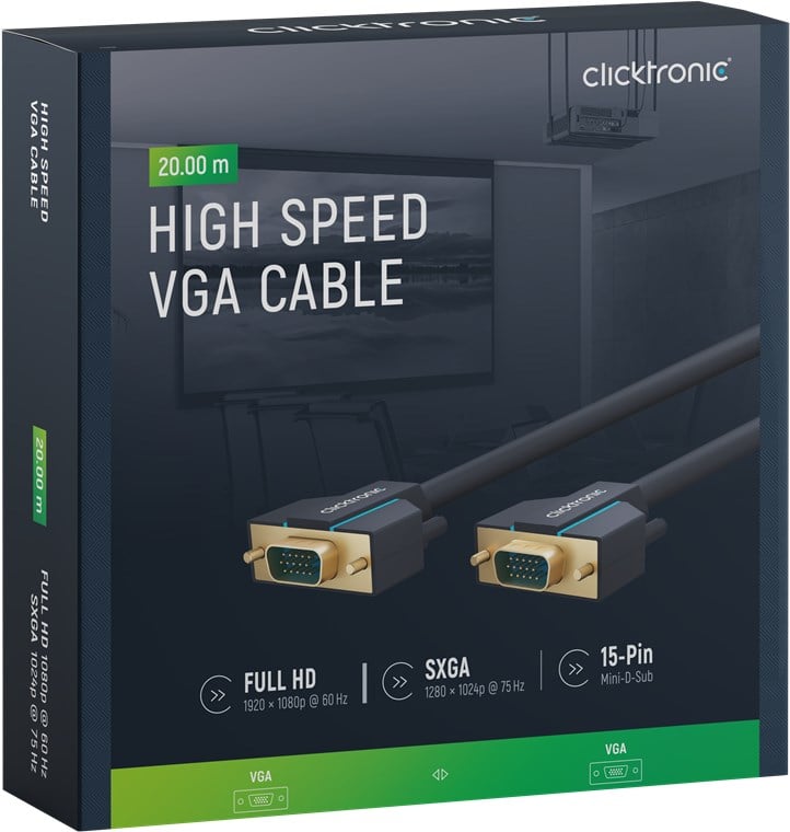 Cavo VGA Alta Risoluzione Connettori Dorati 20m - Clicktronic ICOC CLC-SVGA-200