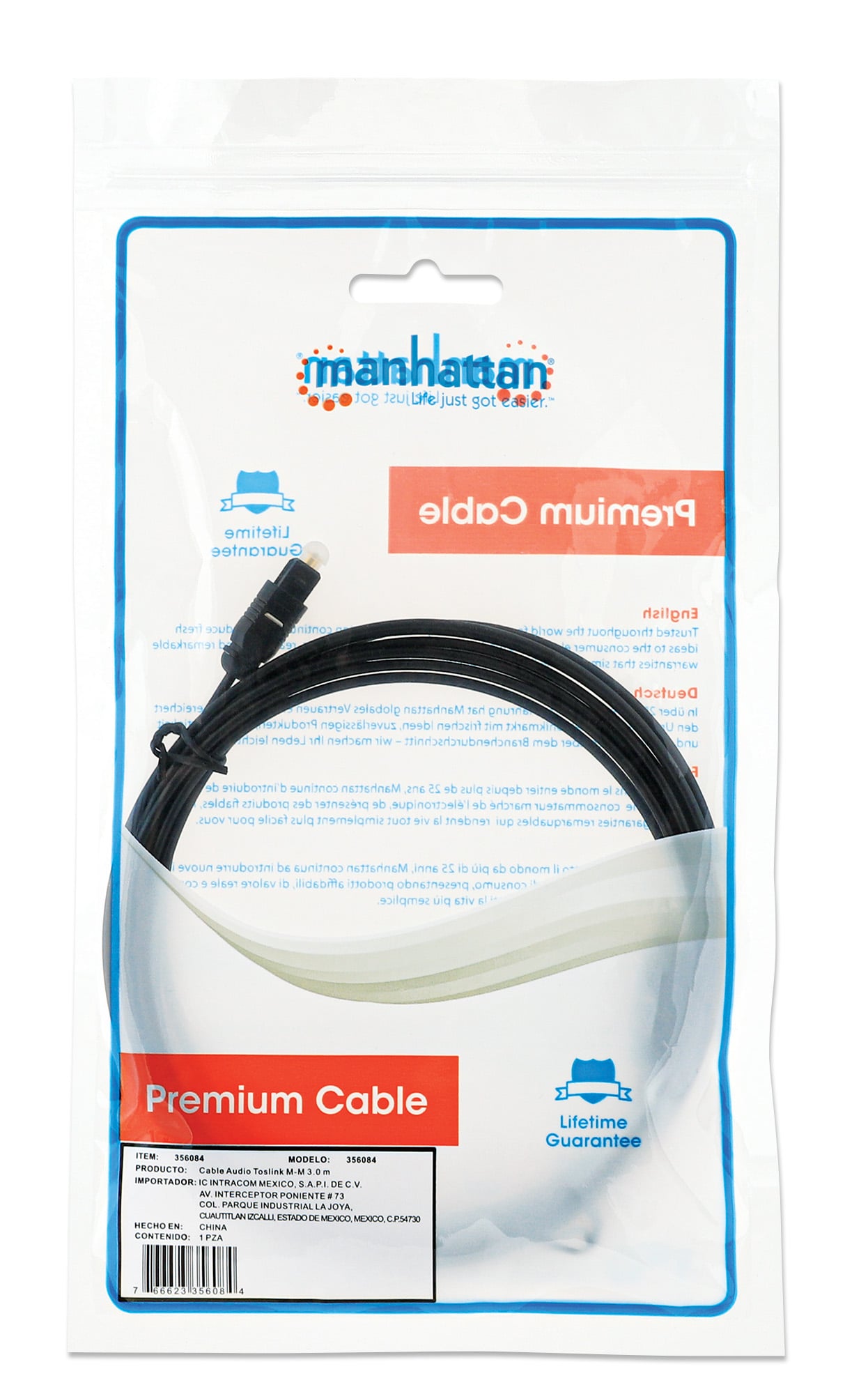 Cavo Audio Ottico Digitale Toslink 3m - Manhattan ICOC DAC-H-030