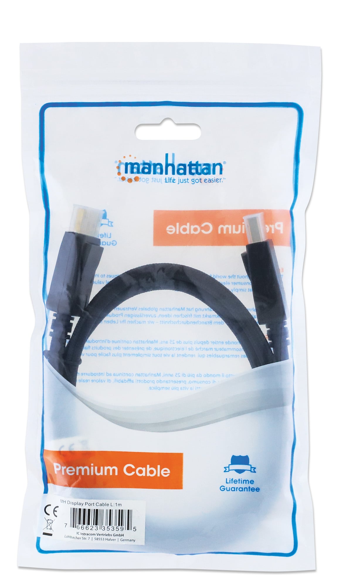 Cavo Audio/Video DisplayPort 1.4 8K a 60 Hz M/M 1m Nero - Manhattan ICOC DSP-A14-010M
