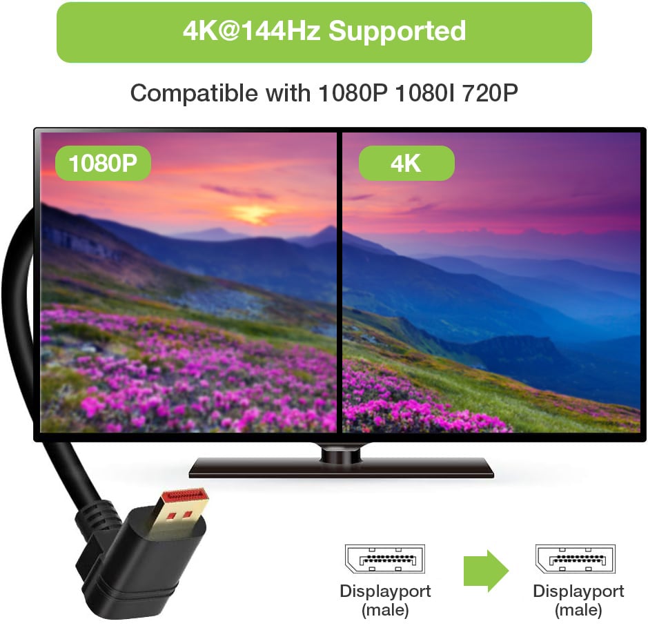 Cavo Audio/Video DisplayPort 1.4 8K M/M Angolato 90° 2m Nero - Techly ICOC DSP-A14-020NT9
