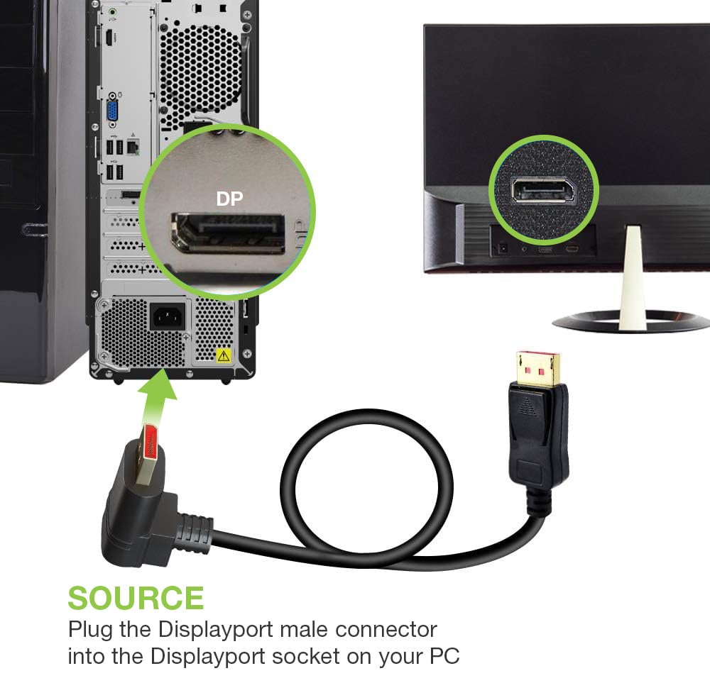 Cavo Audio/Video DisplayPort 1.4 8K M/M Angolato 90° 2m Nero - Techly ICOC DSP-A14-020NT9