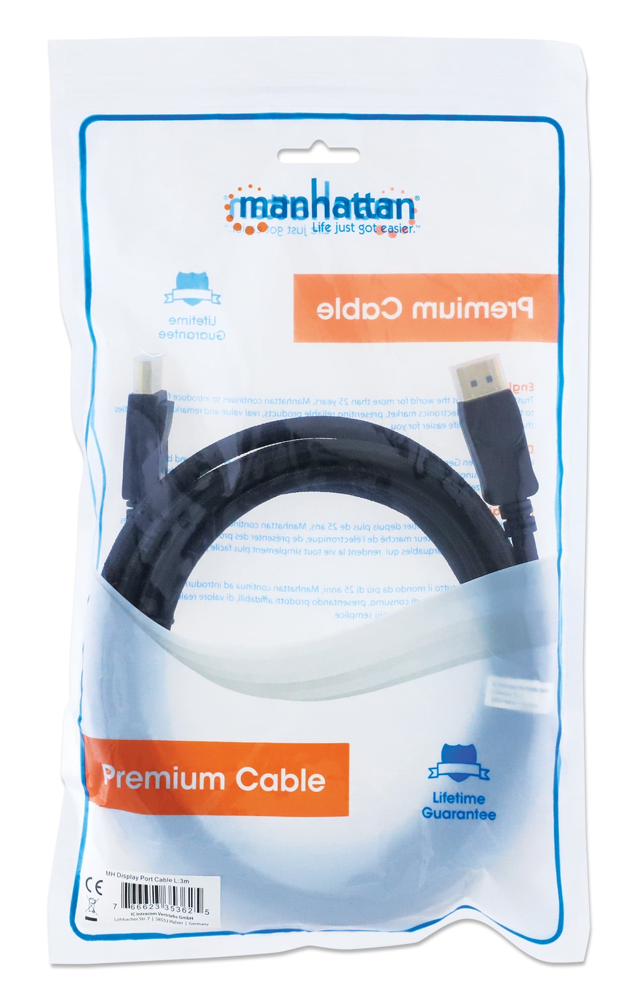 Cavo Audio/Video DisplayPort 1.4 8K a 60 Hz M/M 3m Nero - Manhattan ICOC DSP-A14-030M