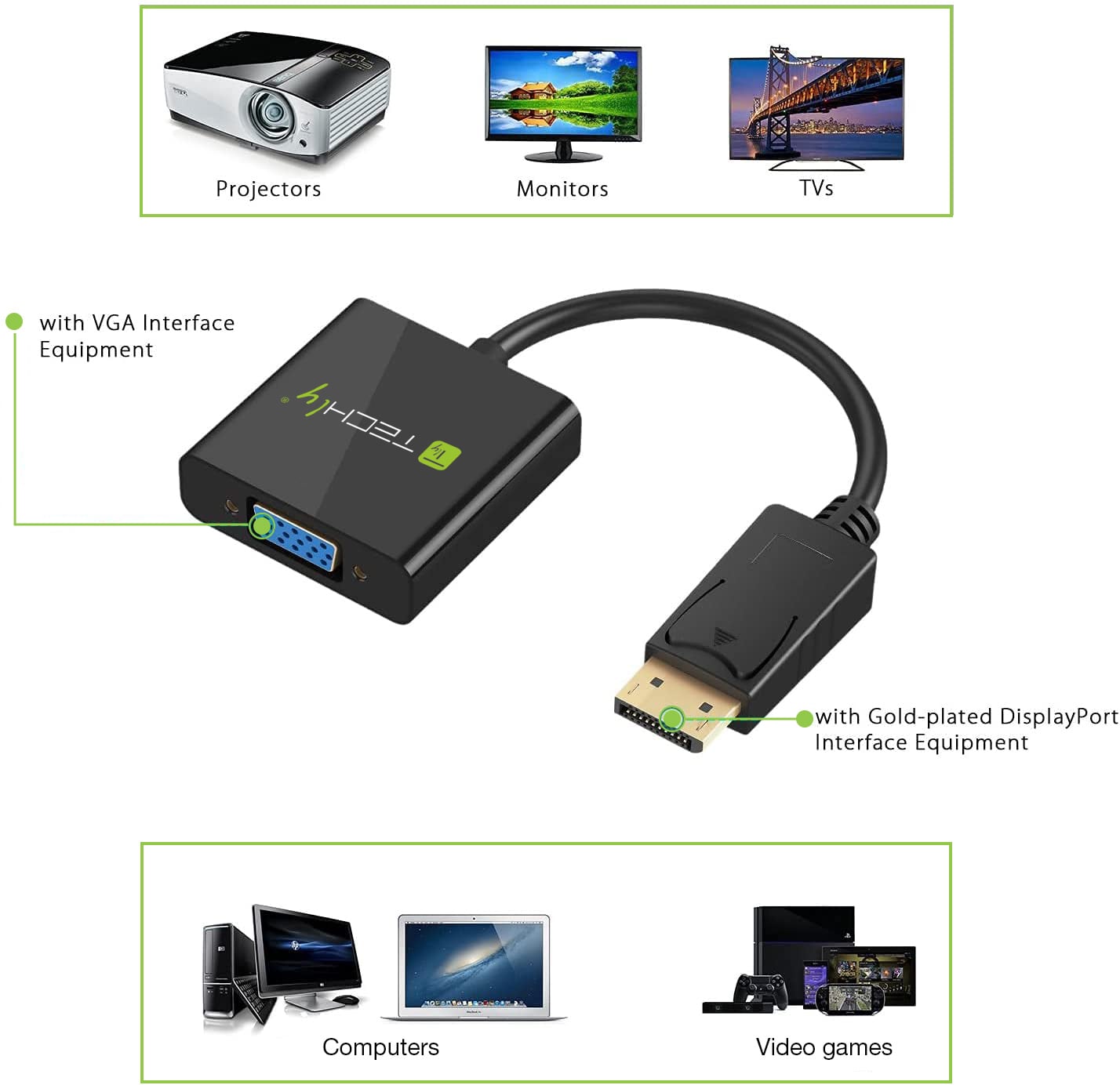 Convertitore da DisplayPort v1.2 a VGA 15 cm - Techly ICOC DSP-V-001