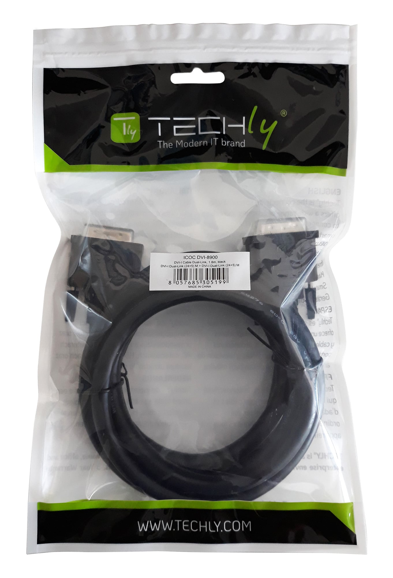 Cavo Monitor DVI Analogico digitale M/M Dual Link 1,8m (DVI-I) - Techly ICOC DVI-8900
