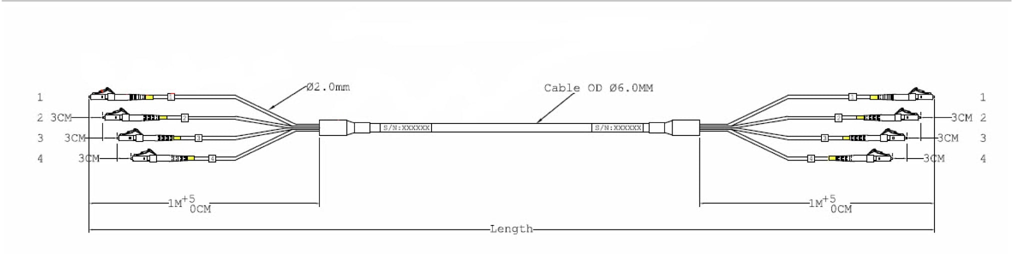 Fiber optic cable multimodal trunk 50 / 125 4 fibers OM 3 Dca LC/LC 30 m - ICOC FO- 4 - 030 LC-OM 3 T