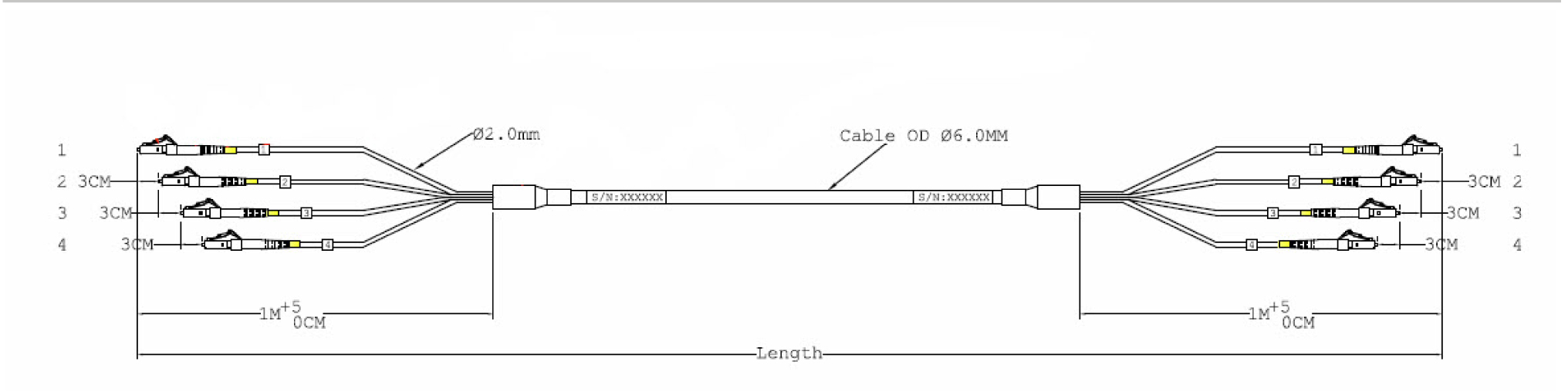Fiber optic cable multimodal trunk 50 / 125 4 fibers OM 3 Dca LC/LC 100 m - ICOC FO- 4 - 100 LC-OM 3 T