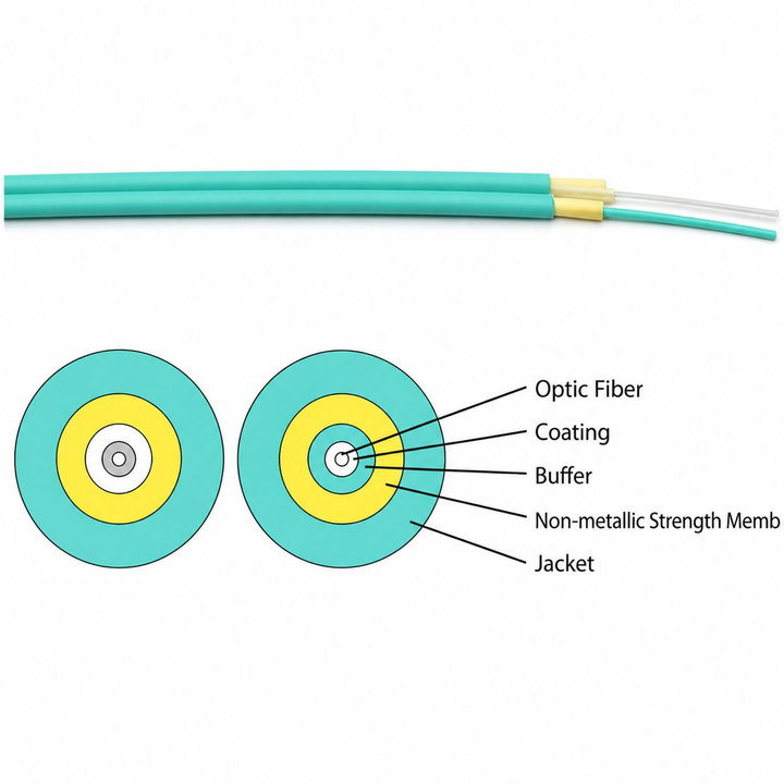 Cavo Zip Cord 2 Fibre Multimodale 50/125 OM3 2.9x5.8 mm Verde Acqua - OEM ICOC FOIRL-BF/OM3