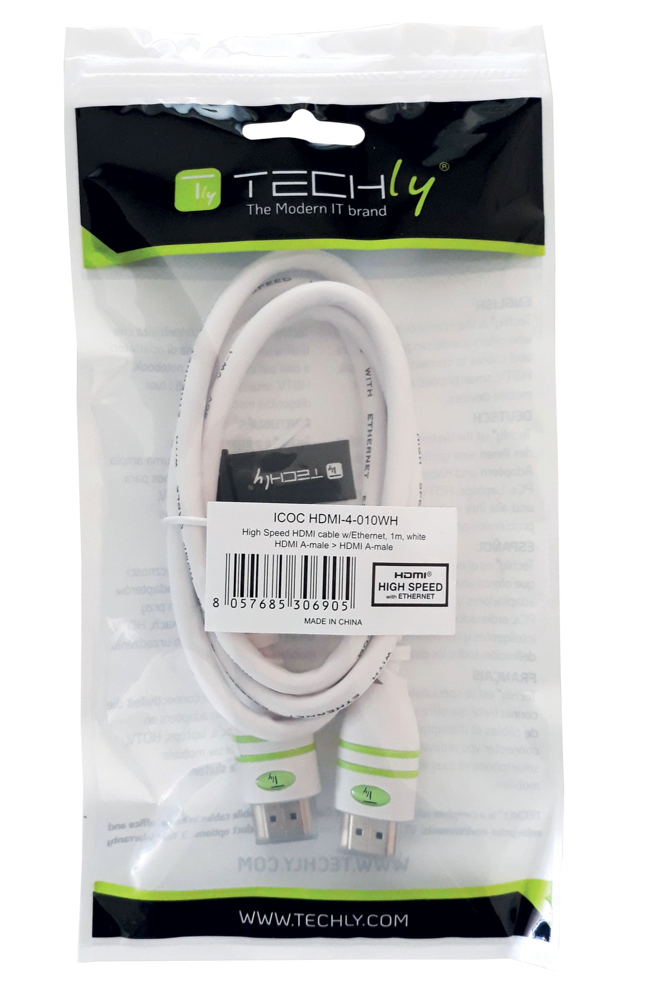 Cavo HDMI™ High Speed con Ethernet A/A M/M 1m Bianco - Techly ICOC HDMI-4-010WH