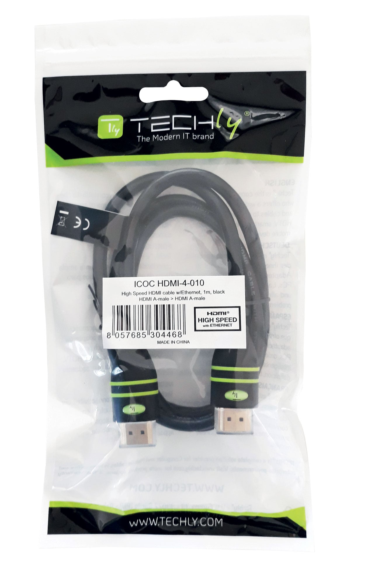 Cavo HDMI™ High Speed con Ethernet A/A M/M 4K 5m Nero - Techly ICOC HDMI-4-050