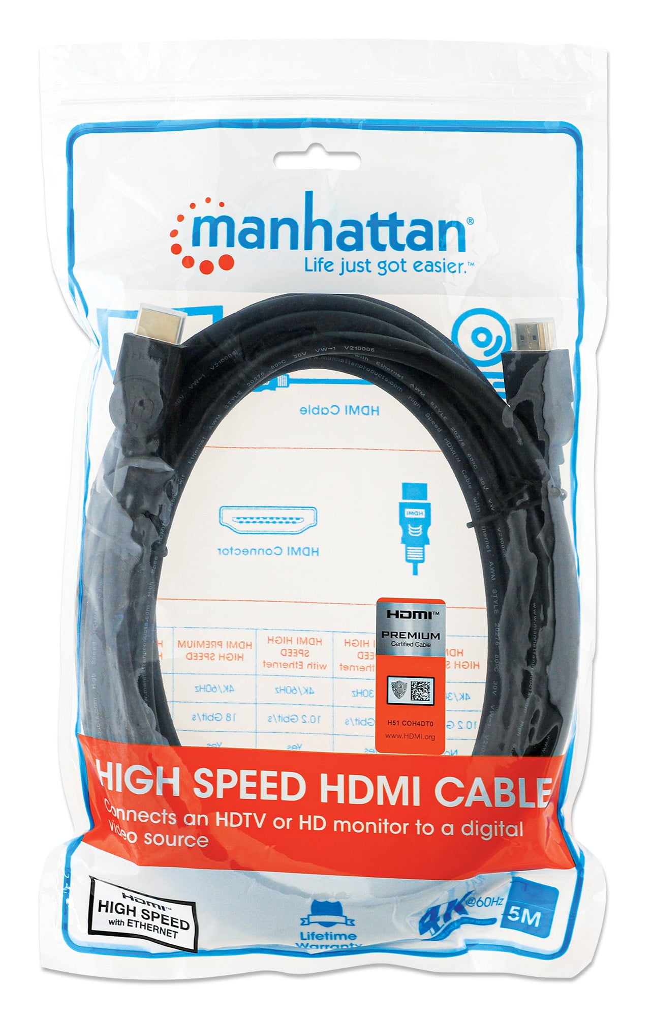 High Speed HDMI cable with Ethernet Premium 5 m - Manhattan ICOC HDMI- 4 - 050 M
