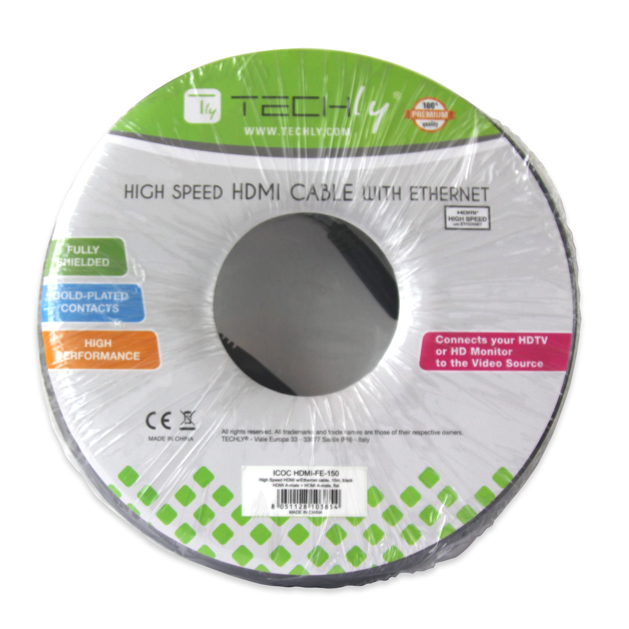 Cavo HDMI™ High Speed con Ethernet A/A M/M 4K 25m Nero - Techly ICOC HDMI-4-250