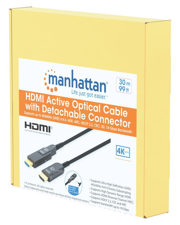 Cavo HDMI attivo in fibra ottica con connettore staccabile 30m - Manhattan ICOC HDMI-AOC-030