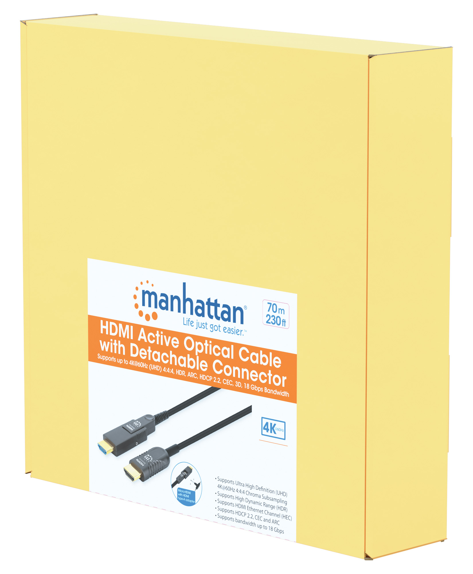 Active HDMI fiber optic cable with detachable connector 70 m - Manhattan ICOC HDMI-AOC- 070