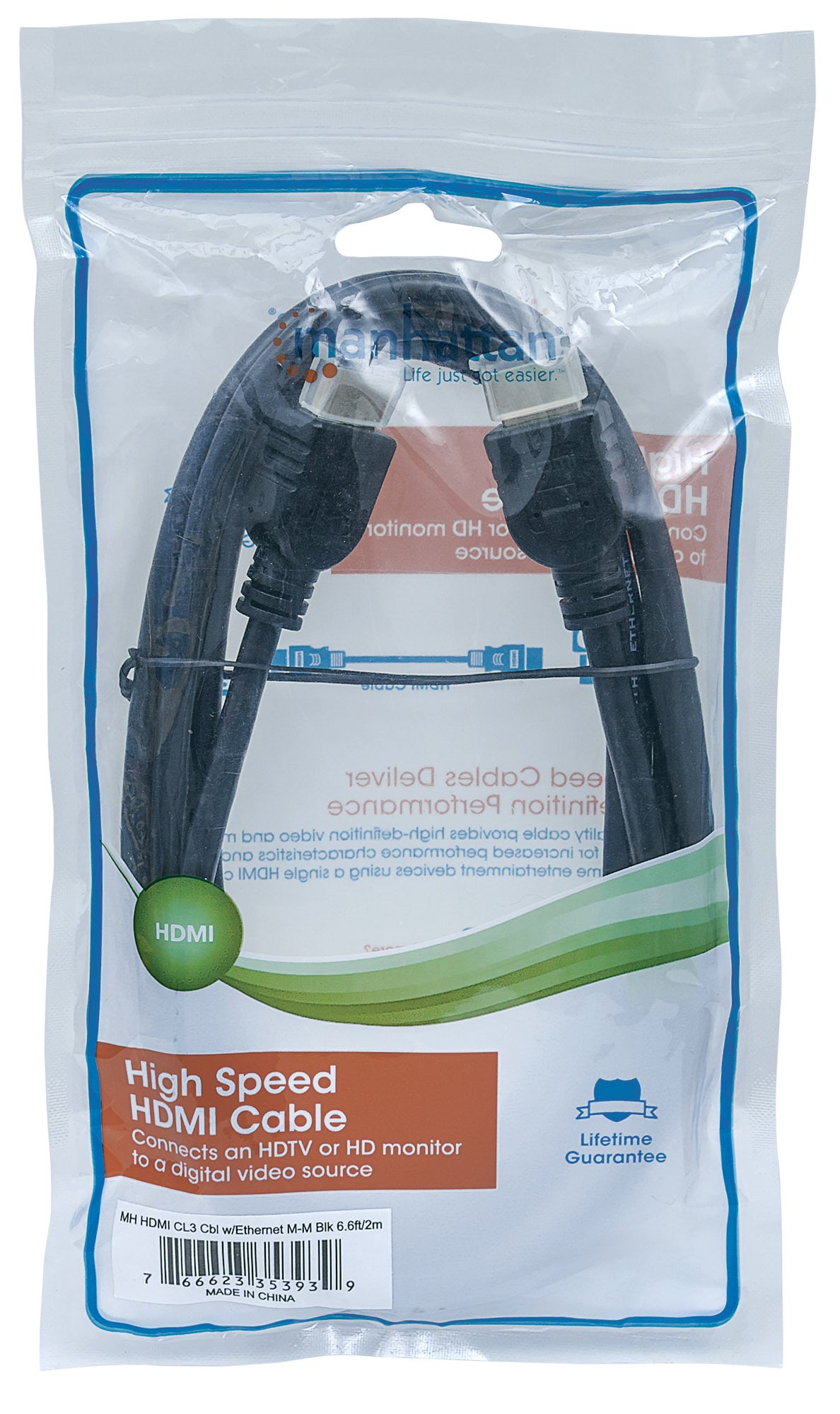 Cavo HDMI CL3 High Speed con Ethernet A/A M/M 2m Nero - Manhattan ICOC HDMI-CL3-018
