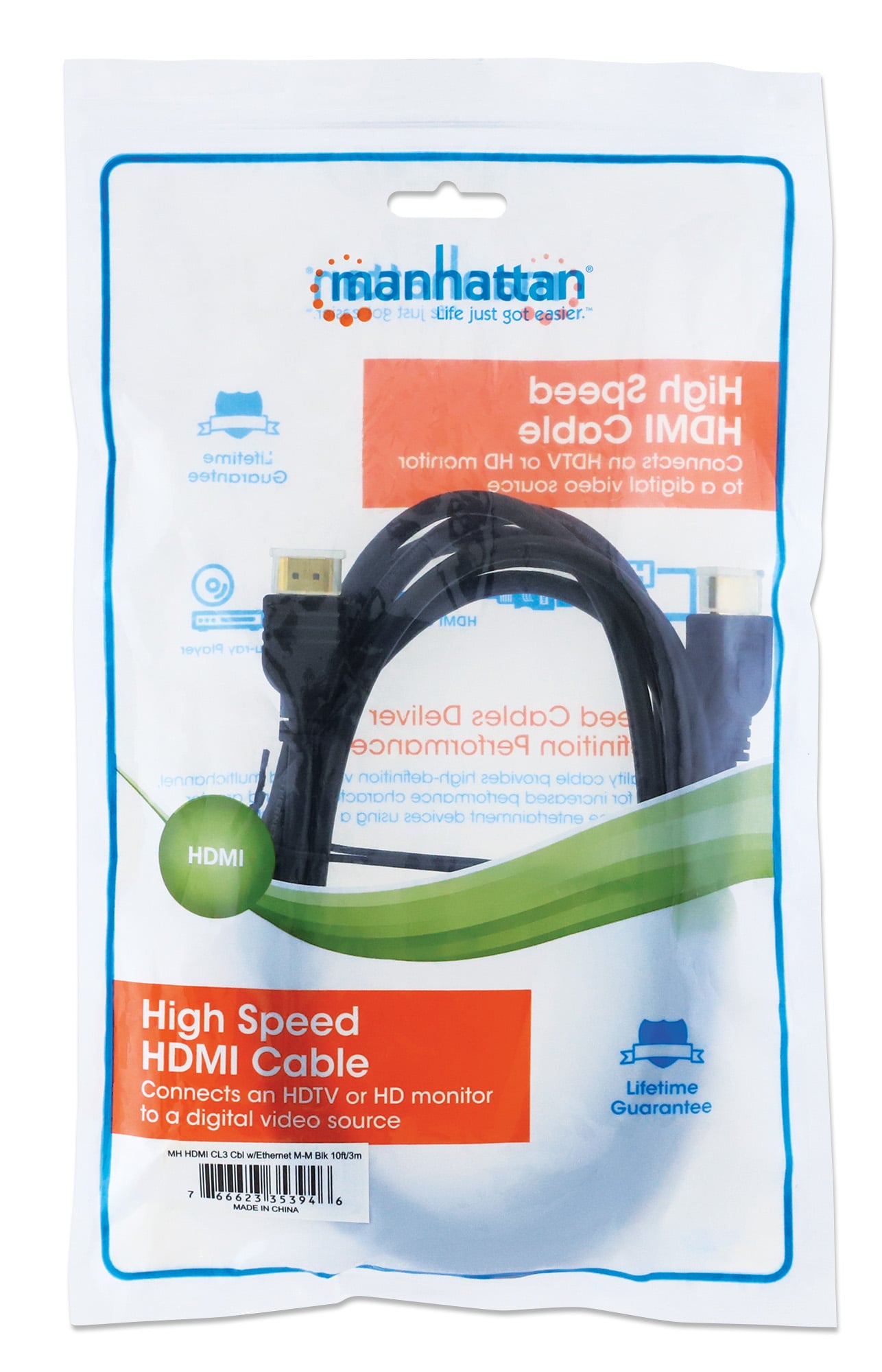 Cavo HDMI CL3 High Speed con Ethernet A/A M/M 3m Nero - Manhattan ICOC HDMI-CL3-030