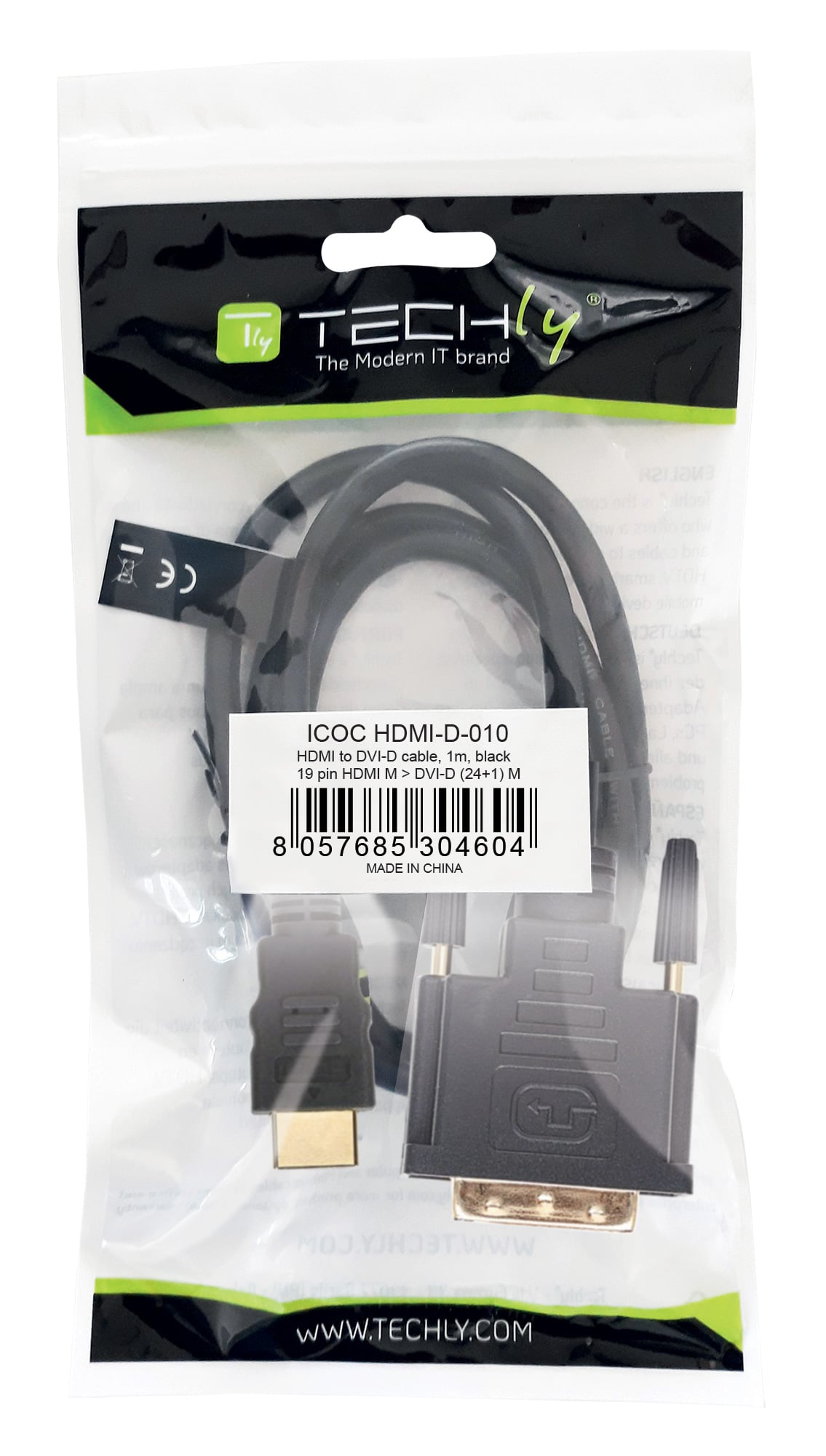 Cavo Video da HDMI™ a DVI-D M/M 1m - Techly ICOC HDMI-D-010