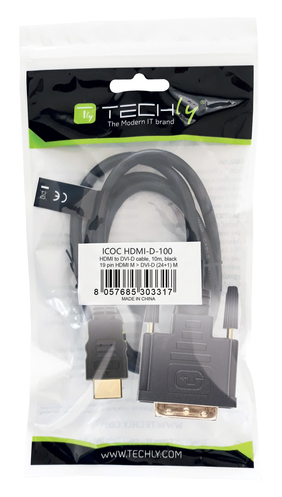 Cavo Video da HDMI™ a DVI-D M/M 10m - Techly ICOC HDMI-D-100