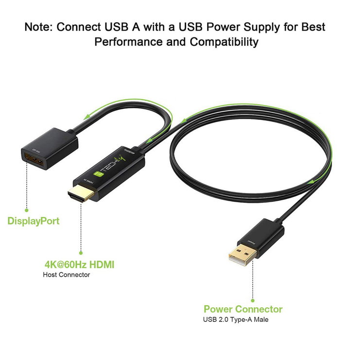 Adattatore Convertitore HDMI a DisplayPort 4K 60Hz USB - Techly ICOC HDMI-DP12A60
