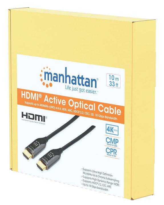 Cavo Plenum-Rated HDMI Attivo in Fibra Ottica 10m - Manhattan ICOC HDMI-HY2-010C