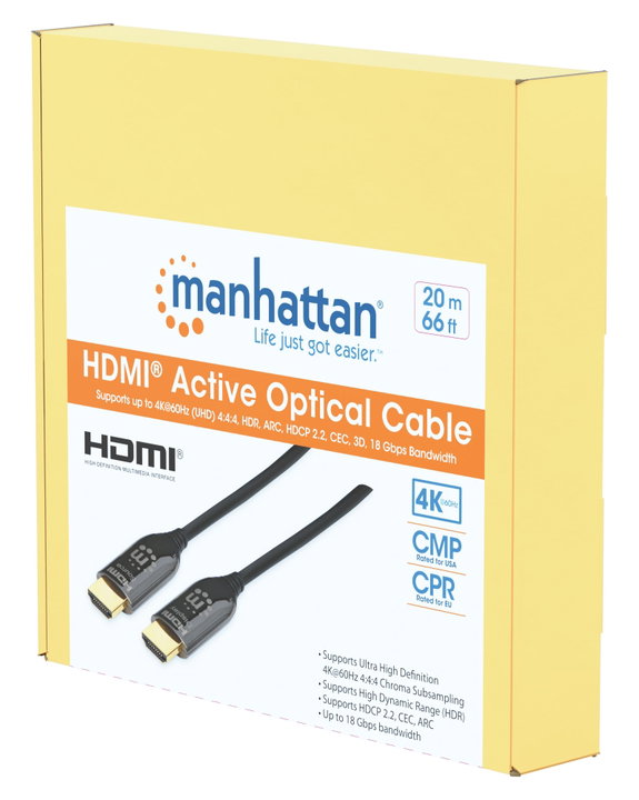 Cavo Plenum-Rated HDMI Attivo in Fibra Ottica 20m - Manhattan ICOC HDMI-HY2-020C