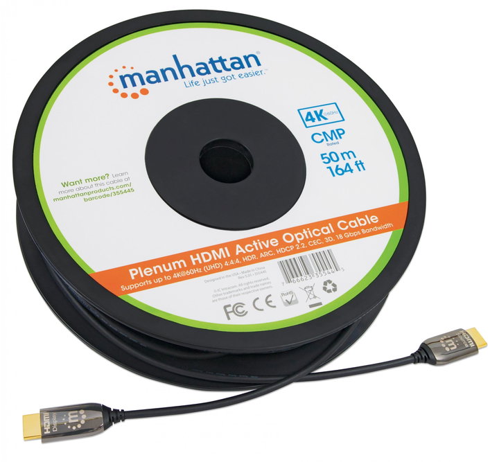 Cavo Plenum-Rated HDMI Attivo in Fibra Ottica 50m - Manhattan ICOC HDMI-HY2-050C