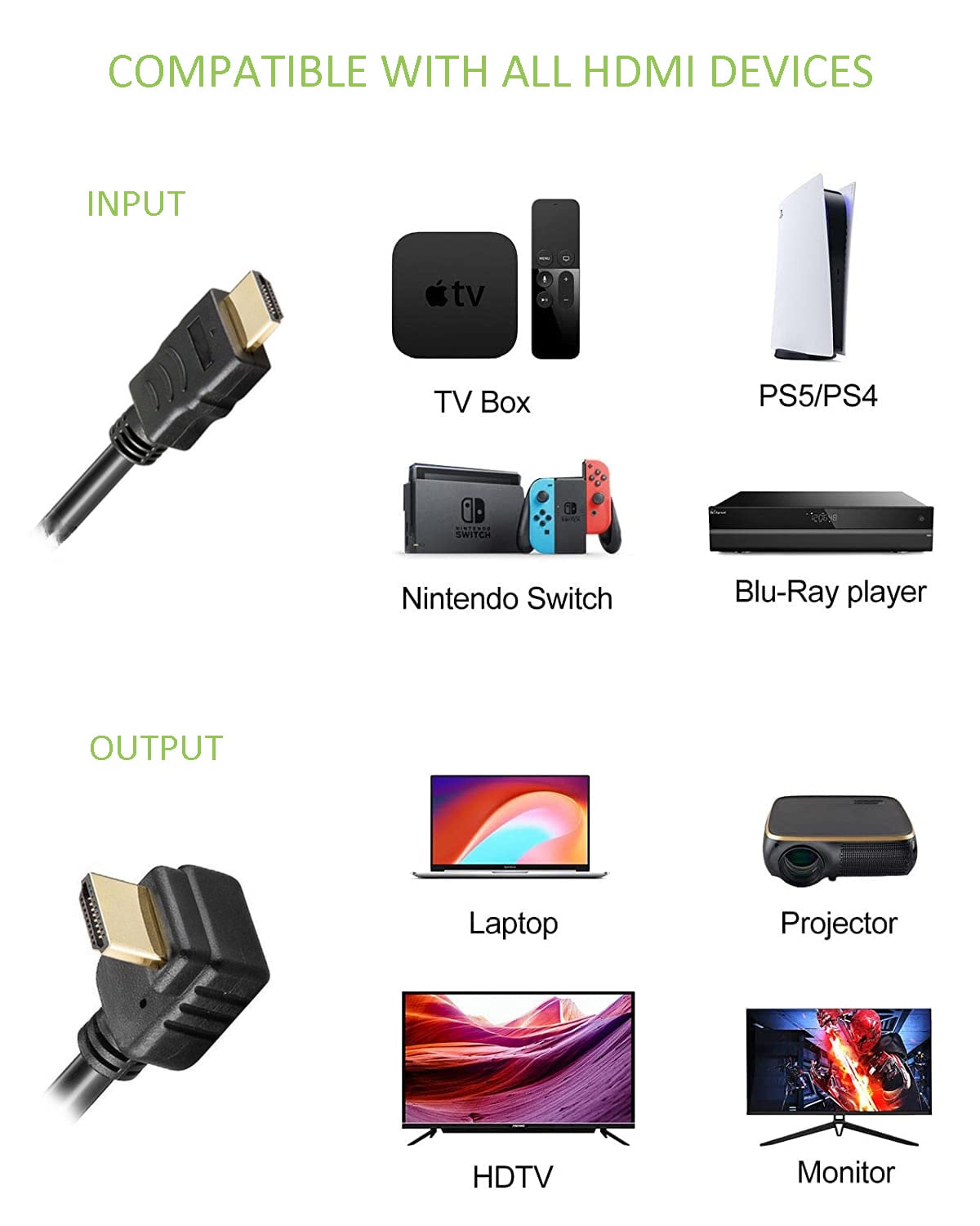 Cavo HDMI High Speed con Ethernet A/A M/M Angolato 5m Nero - Techly ICOC HDMI-LE-050