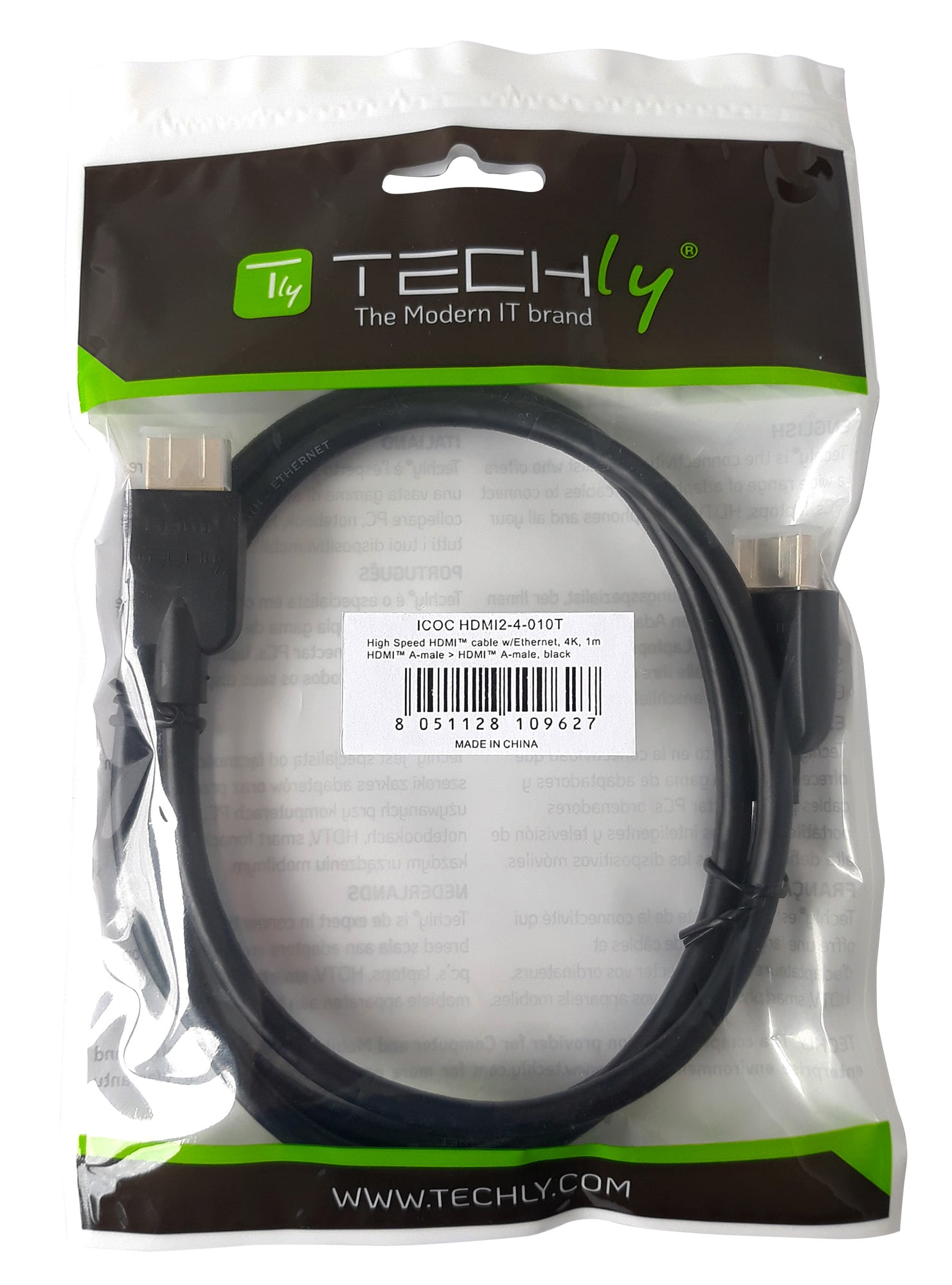 HDMI 2.0 High Speed A/A M/M 0,5 m Black - Techly ICOC HDMI 2 - 4 - 005 T
