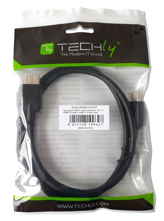 HDMI 2.0 High Speed A/A M/M 3 m Black - Techly ICOC HDMI 2 - 4 - 030 T
