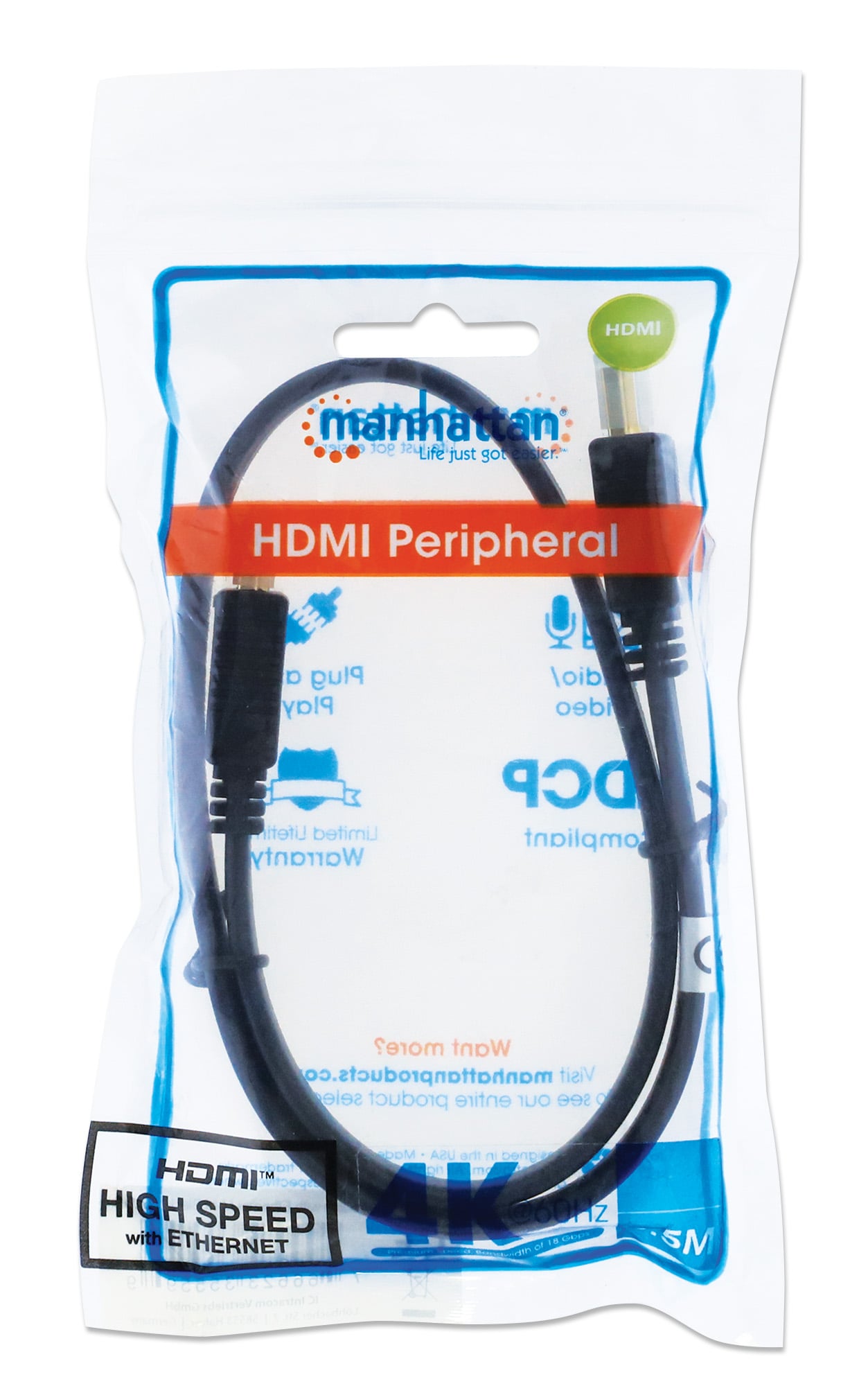 HDMI High Speed With Ethernet cable 0.5 plate black m - Manhattan ICOC HDMI 2 -FE- 005 MH
