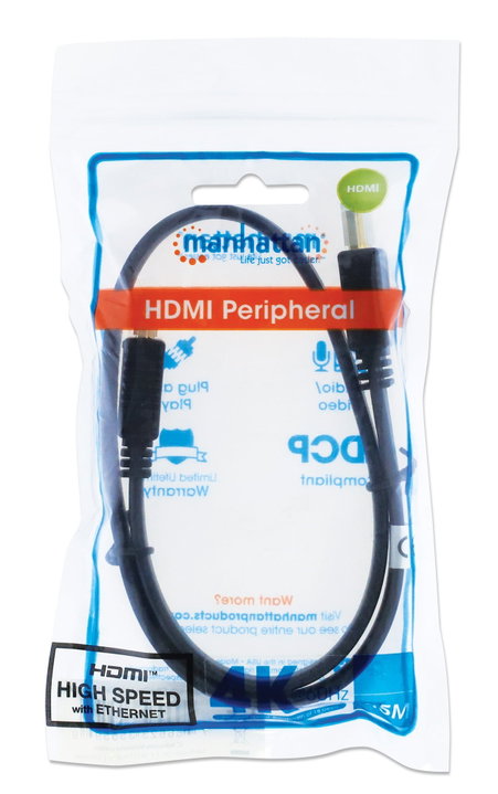 Cavo HDMI High Speed With Ethernet Piatto 0.5m nero - Manhattan ICOC HDMI2-FE-005MH