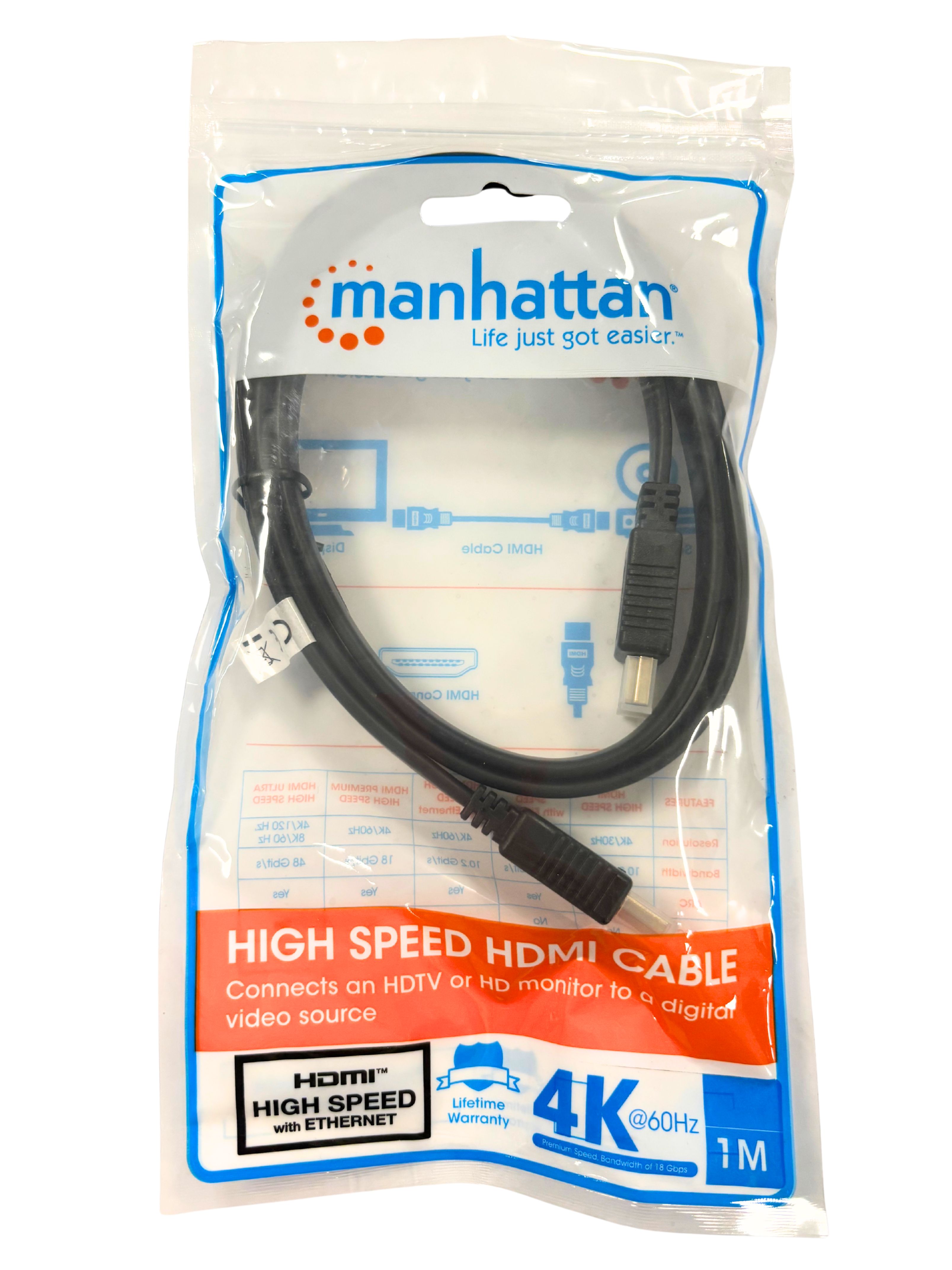 HDMI High Speed With Ethernet cable 1 plate black m - Manhattan ICOC HDMI 2 -FE- 010 MH