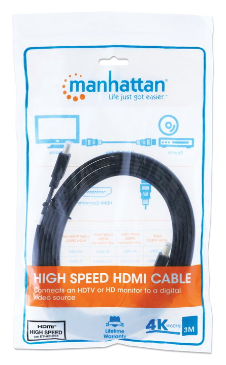 Cavo HDMI High Speed With Ethernet Piatto 3m nero - Manhattan ICOC HDMI2-FE-030MH