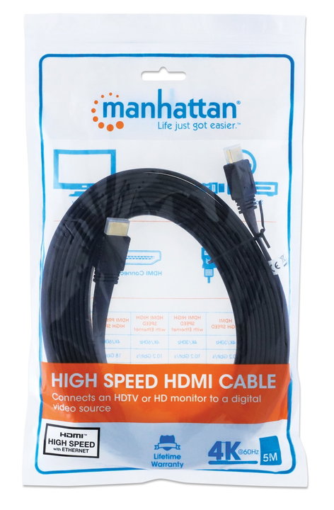 Cavo HDMI High Speed With Ethernet Piatto 5m nero - Manhattan ICOC HDMI2-FE-050MH