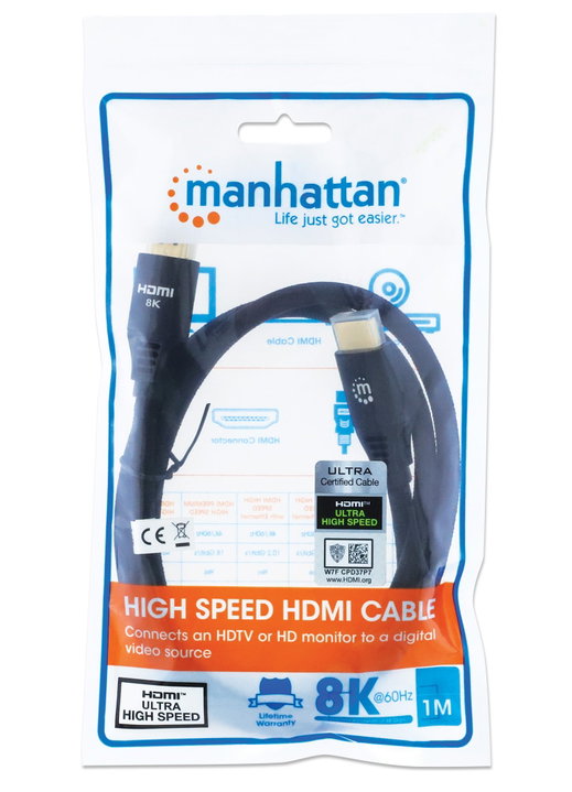 Cavo HDMI con Ethernet Ultra HD 8K@60Hz eARC 1m - Manhattan ICOC HDMI21-8-010MH