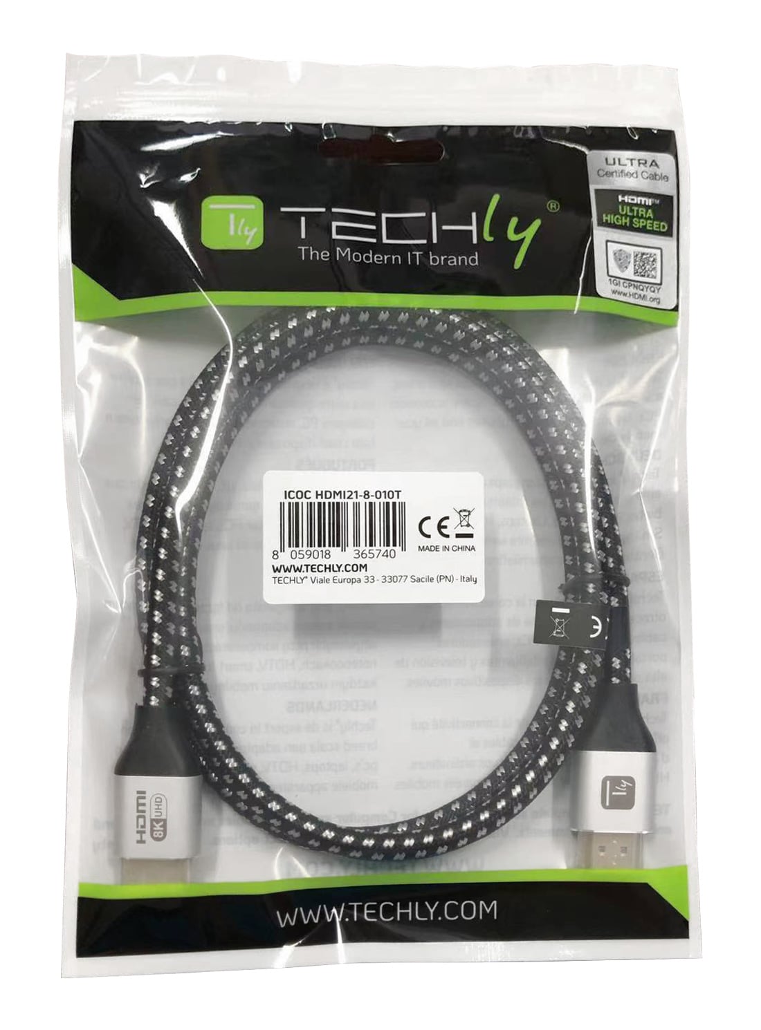 HDMI Ultra High Speed 48 Gbps Male/Man 8 K@ 60 Hz Certificate 1 m - Techly ICOC HDMI 21 - 8 - 010 T