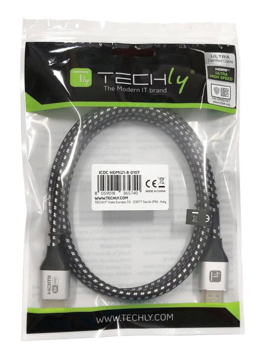 Cavo HDMI Ultra High Speed 48Gbps Maschio/Maschio 8K@60Hz Certificato 1m - Techly ICOC HDMI21-8-010T