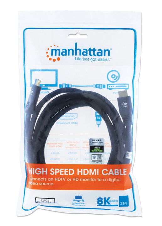 Cavo HDMI con Ethernet Ultra High Speed 8K@60Hz eARC 3m - Manhattan ICOC HDMI21-8-030MH