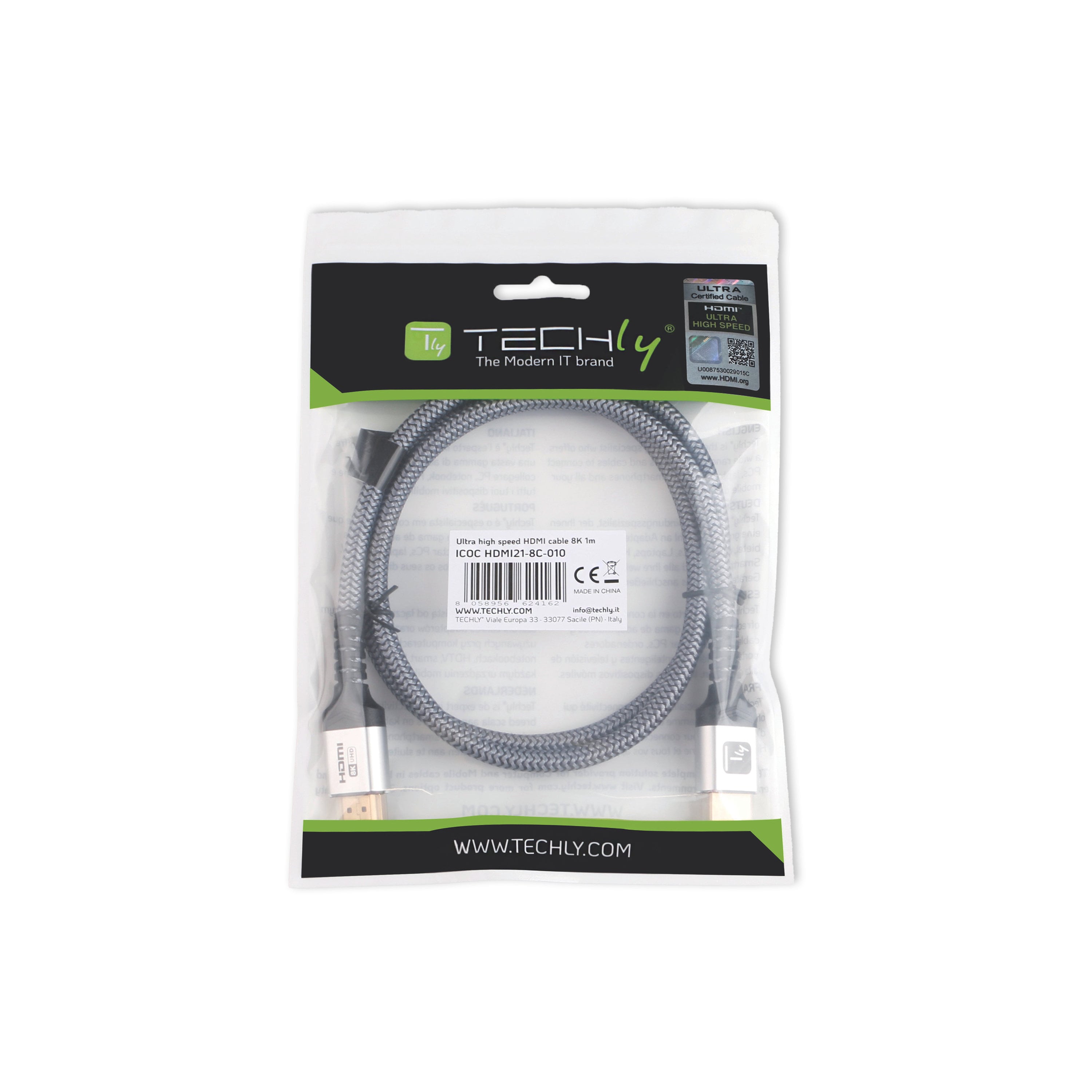 HDMI Ultra High Speed 48 Gbps Certificate 8 K@ 60 Hz 1 m - Techly ICOC HDMI 21 - 8 C- 010