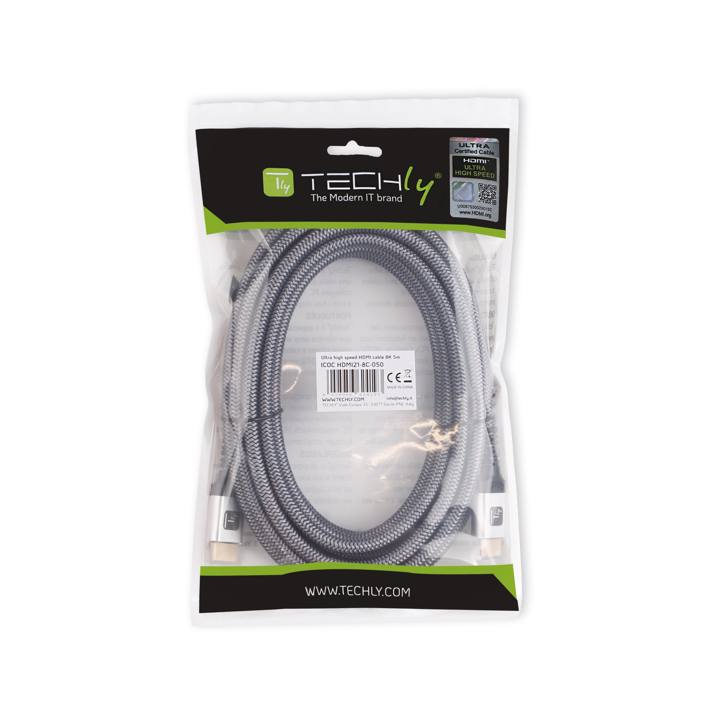 Cavo HDMI Ultra High Speed 48Gbps Maschio/Maschio 8K@60Hz Certificato 5m - Techly ICOC HDMI21-8C-050
