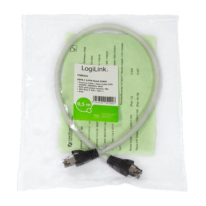 Cavo Patch Cat8.1 SFTP LSZH 1,0m Grigio - Logilink ICOC LS81-010-L