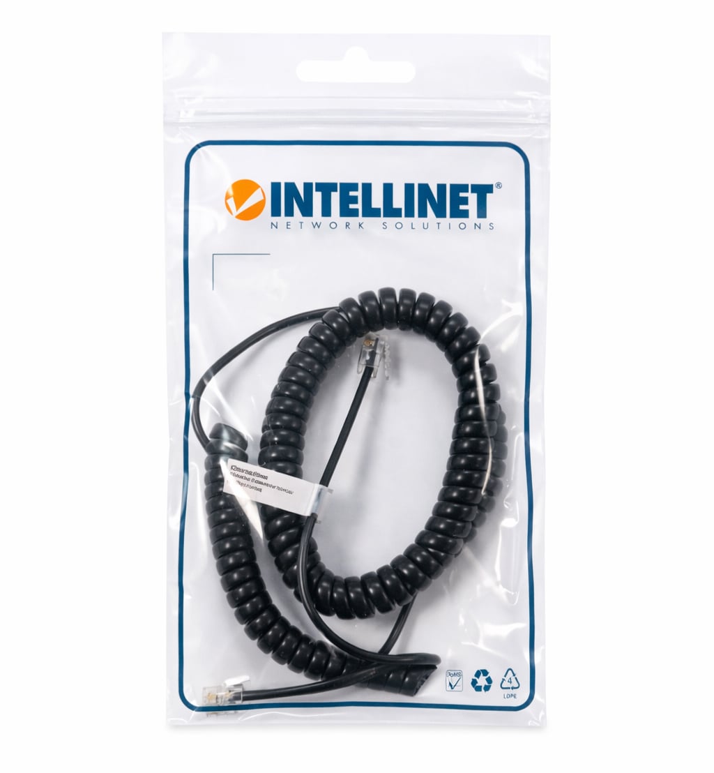 Cavo telefonico spiralato per cornetta 2m RJ10 4P4C Nero - Intellinet ICOC MD-44-02SBK