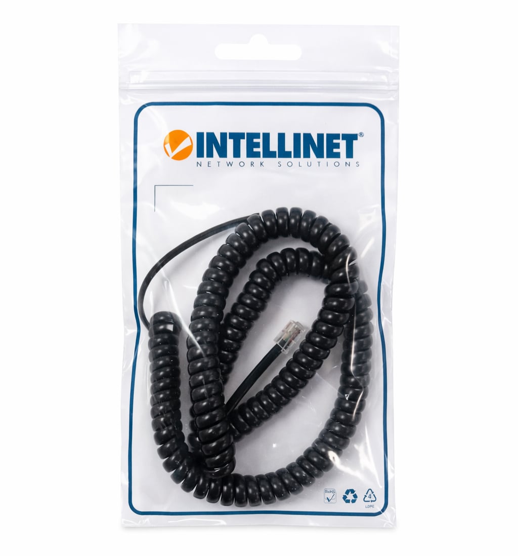 Cavo telefonico spiralato per cornetta 4m RJ10 4P4C Nero - Intellinet ICOC MD-44-04SBK