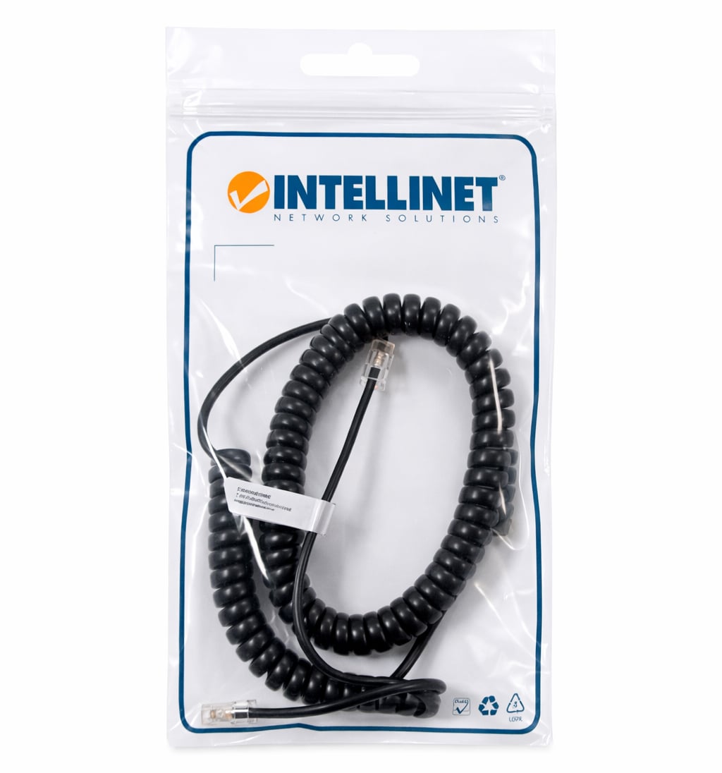 Cavo telefonico spiralato 4m RJ10 4P4C Nero - Intellinet ICOC MD-44-04SBKP