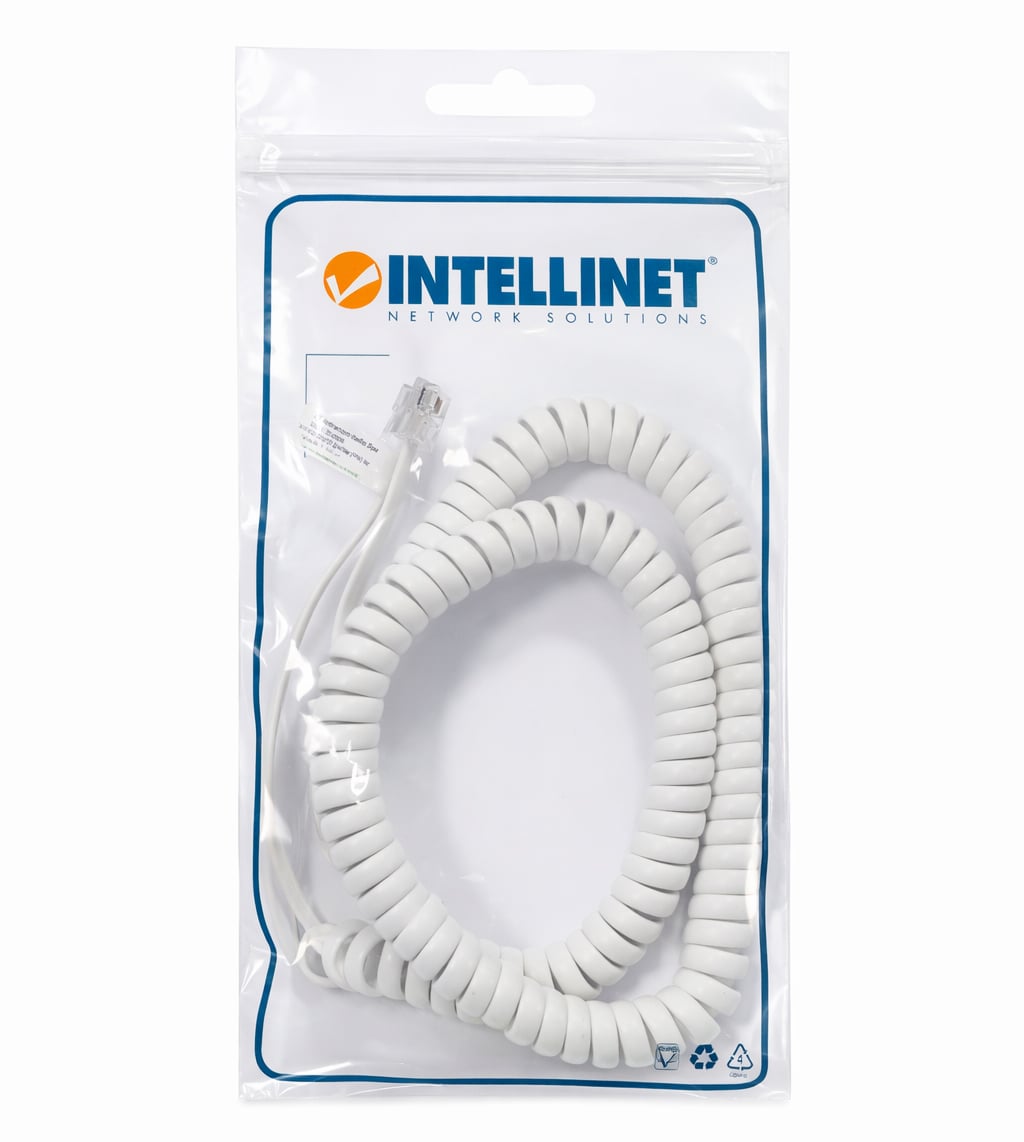 Cavo telefonico spiralato per cornetta 4m RJ10 4P4C Bianco - Intellinet ICOC MD-44-04SW