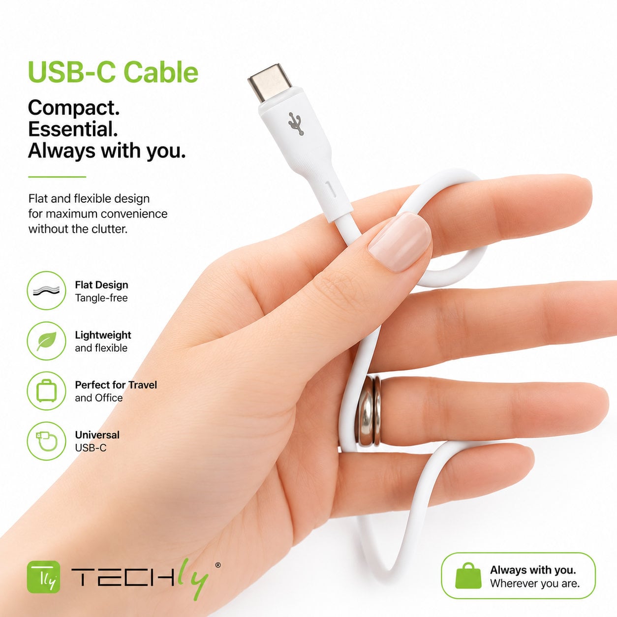 Cavo USB-C Maschio / USB-A Maschio 2.0 2.4A 1,5m Silicone con LED Bianco - Techly ICOC MU2AC-015-LIGH