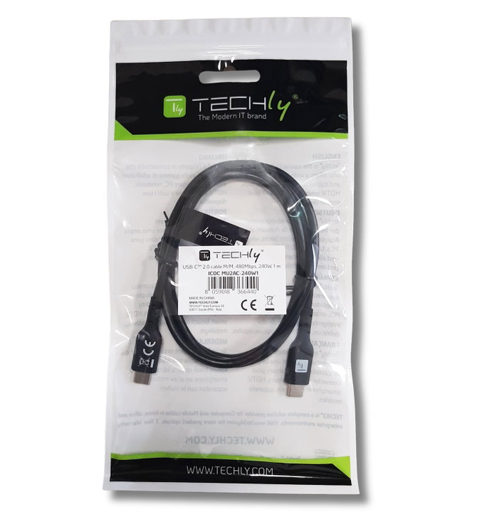 USB-C cable M/M E-Mark USB 2.0 240 W PD 2 m Black - Techly ICC MU 2 AC- 240 W 2