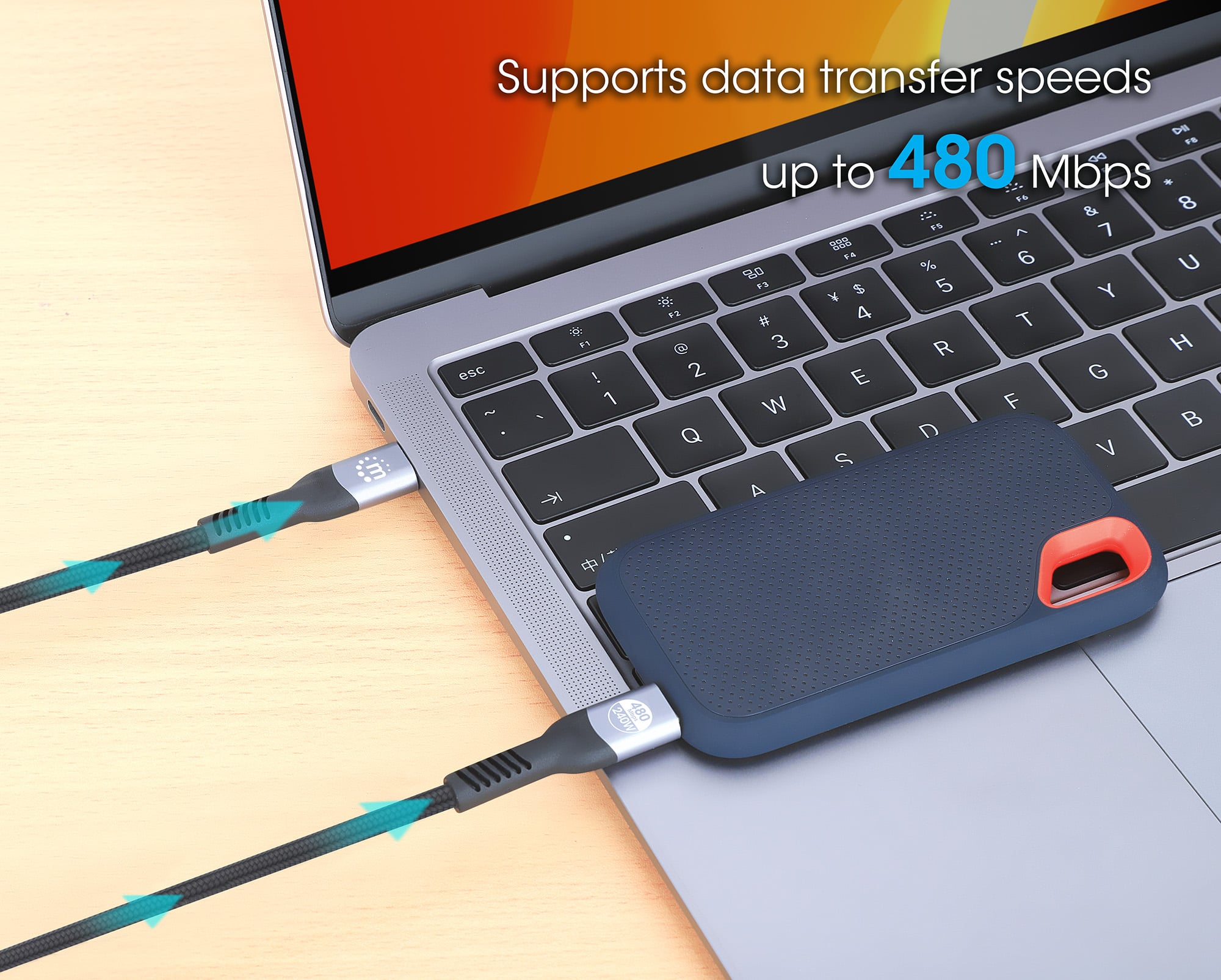 Cavo USB 2.0 EPR USB-C™ M/M 240W PD 3.1 e-Mark 2m - Manhattan ICOC MU2AC-240W2M